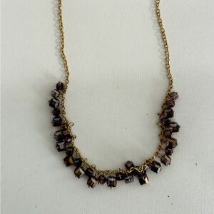 Gold Chain Necklace with Dark Garnet Beads